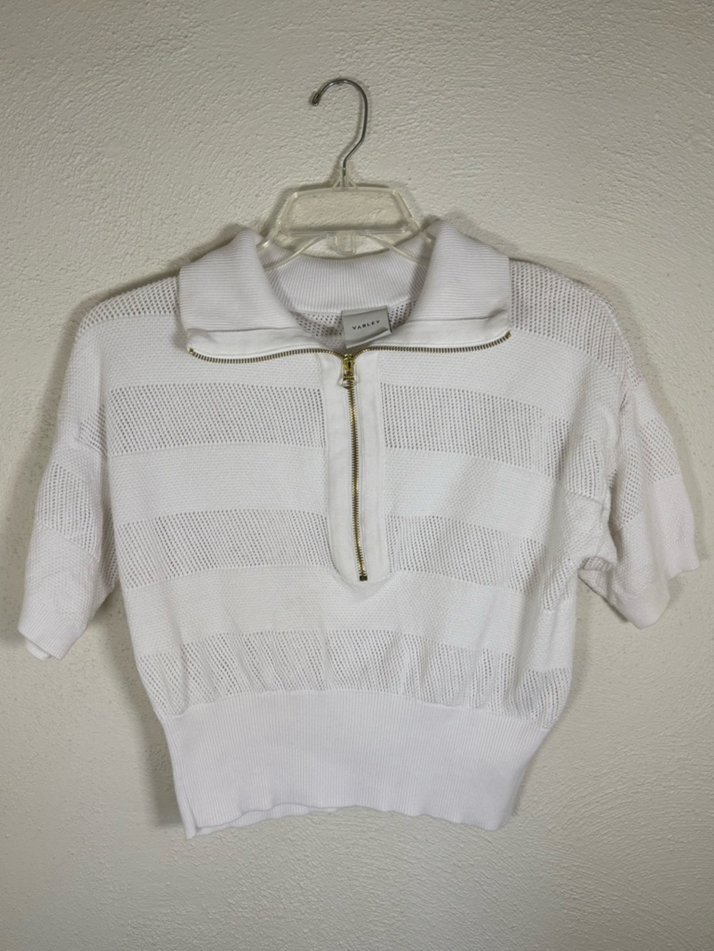Varley Kembria White Mesh Half-Zip Pullover Top